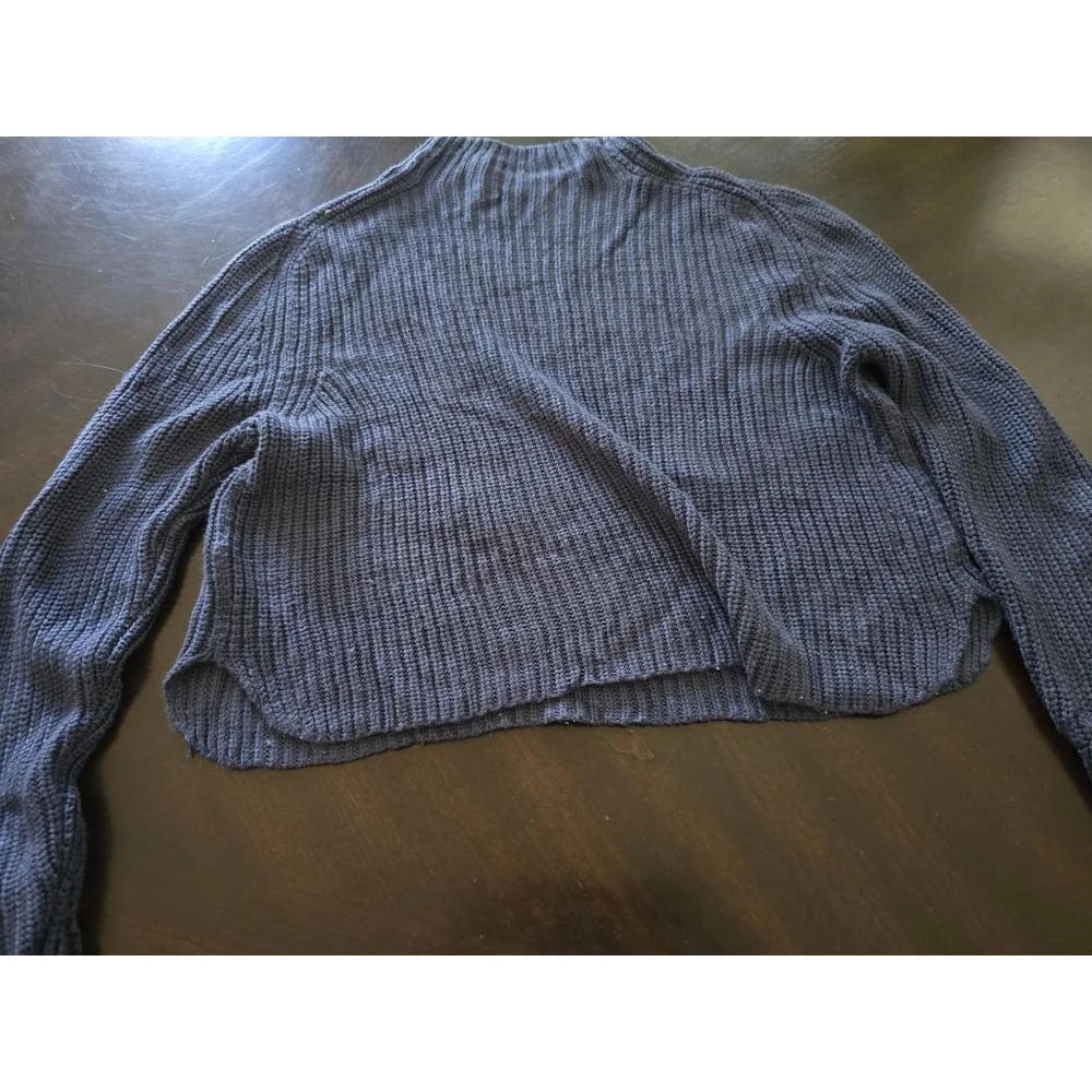 Women's American Apparel Navy Ribbed Crew Neck Crop Knit Sweater L